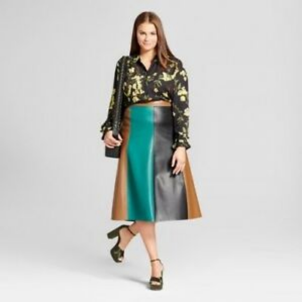 WWW Faux Leather Midi Skirt Plus Size Brown Teal Black